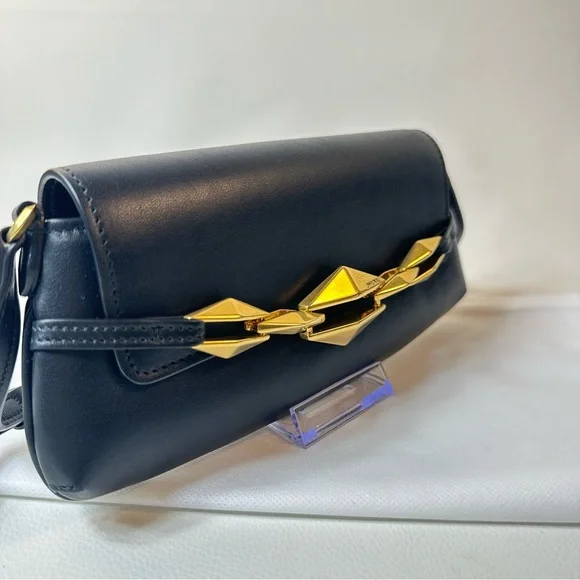 NEW JIMMY CHOO EAST WEST LEATHER SHOULDER BAG BLACK GOLD - Picture 4 of 16